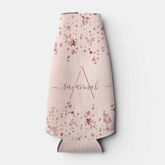 Roos gouden sterren monogram flesjeskoeler (Voorkant)