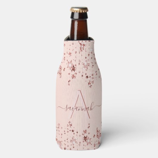 Roos gouden sterren monogram flesjeskoeler (Fles Voorkant)