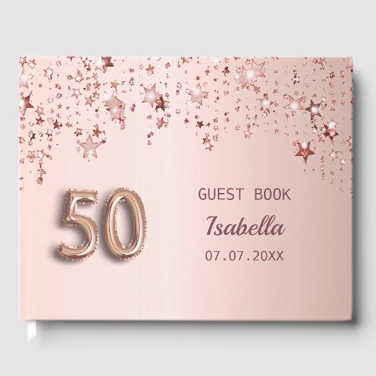 Roos gouden sterren naam 50ste verjaardag gastenboek (Voorkant)