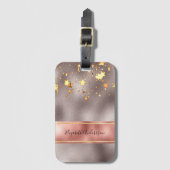 Roos gouden sterren naam elegant bagagelabel (Voorkant (verticaal))