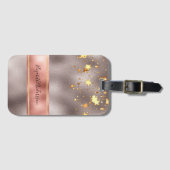 Roos gouden sterren naam elegant bagagelabel (Voorkant (horizontaal))