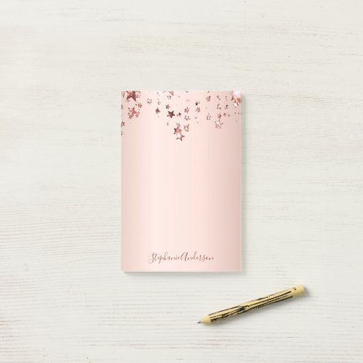 Roos gouden sterren naam elegant post-it® notes (Op bureau)