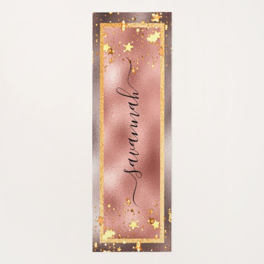 Roos gouden sterren naam script glamoureus yogamat (Achterkant)
