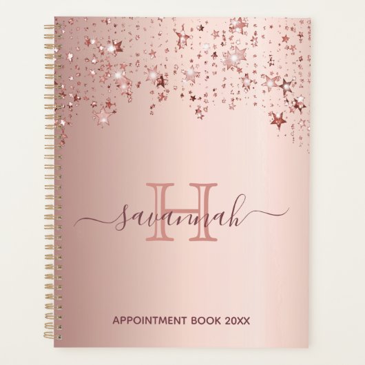 Roos gouden sterren roze Sparkle Monogram Planner (Voorkant)