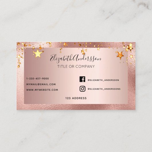 Roos gouden sterren schoonheidssalon elegant visitekaartje (Achterkant)