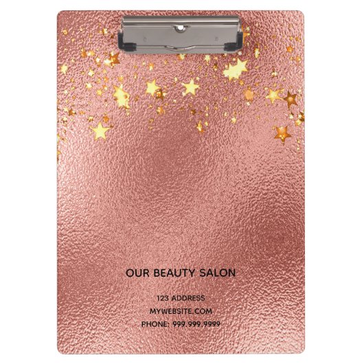 Roos gouden sterren schoonheidssalon klembord (Voorkant)