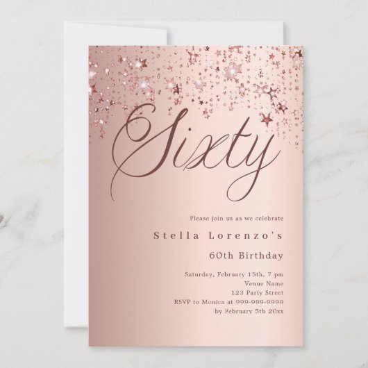 Roos gouden sterren script 60e verjaardag kaart (Voorkant)