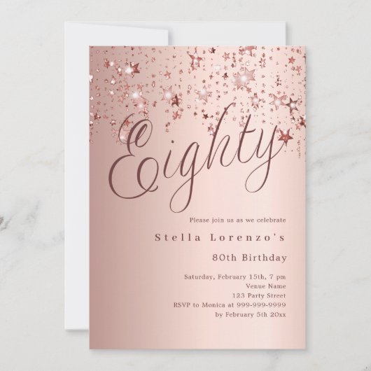 Roos gouden sterren script 80e verjaardag kaart (Voorkant)