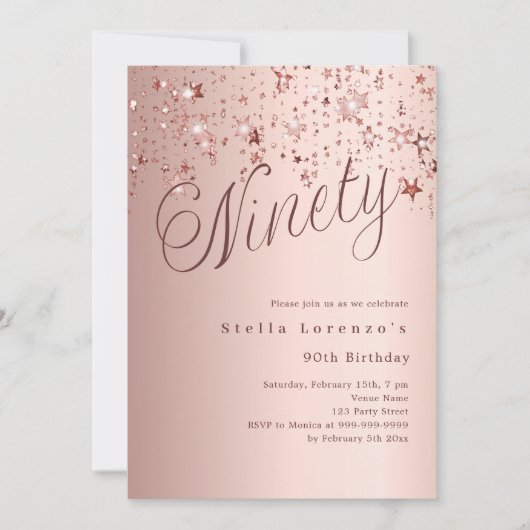 Roos gouden sterren script 90e verjaardag kaart (Voorkant)