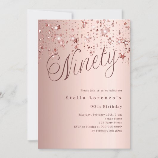 Roos gouden sterren script 90e verjaardag kaart (Voorkant)