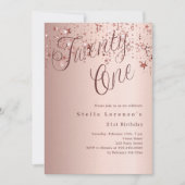 Roos gouden sterren script luxe 21e verjaardag kaart (Voorkant)