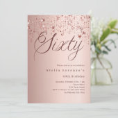 Roos gouden sterren script luxe 60e verjaardag kaart (Staand voorkant)