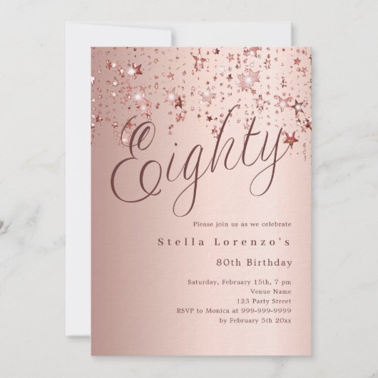 Roos gouden sterren script luxe 80e verjaardag kaart (Voorkant)