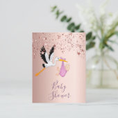 Roos gouden sterren storen baby shower uitnodiging (Staand voorkant)