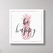 Roos gouden Stippen Ananas Wees blij Canvas Afdruk (Voorkant)