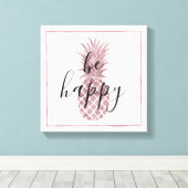 Roos gouden Stippen Ananas Wees blij Canvas Afdruk (Insitu (Houten vloer))