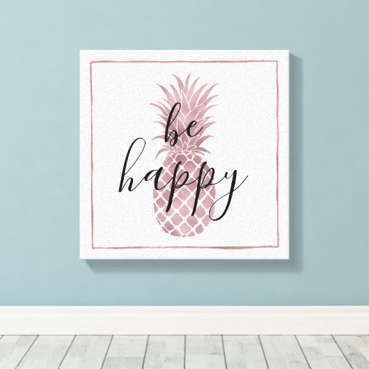 Roos gouden Stippen Ananas Wees blij Canvas Afdruk (Insitu (Houten vloer))