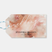 Roos gouden stof Waterverf bruiloft Cadeaulabel (Achterkant Horizontaal)