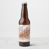 Roos gouden stof Waterverf monogram welkom bruilof Bier Etiket (Voorkant)