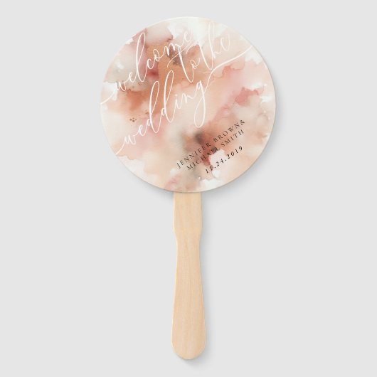 Roos gouden stof Waterverf welkom bruiloft dag Handwaaier (Achterkant)