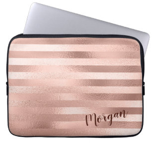 Roos Gouden Strepen, Naam of Monogram Laptop Sleeve