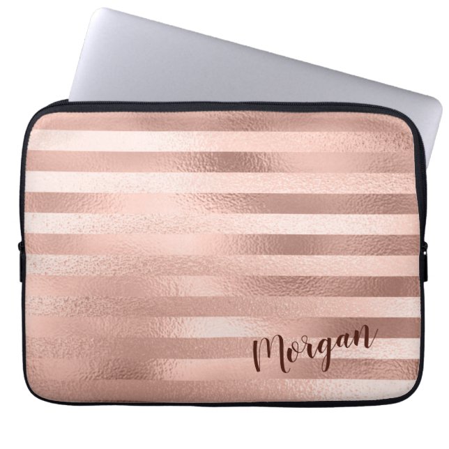 Roos Gouden Strepen, Naam of Monogram Laptop Sleeve (Voorkant)