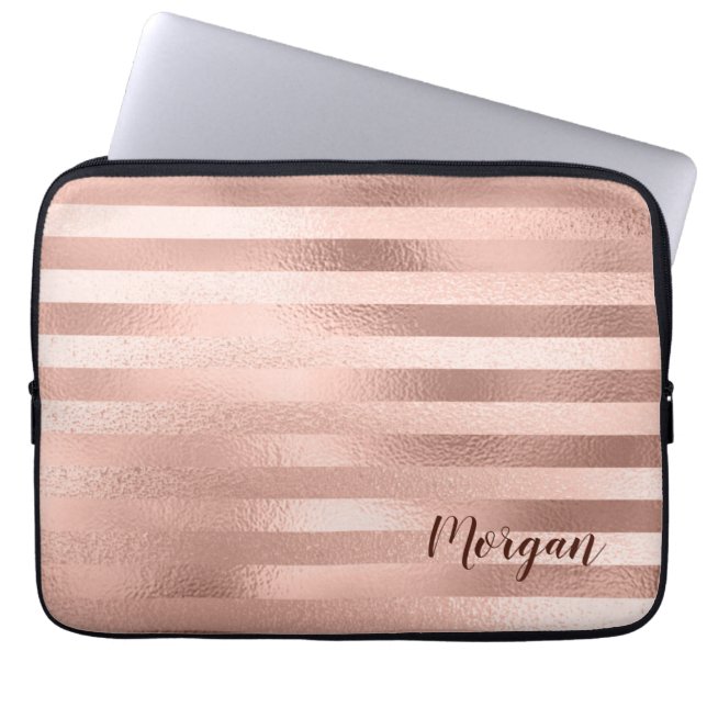 Roos gouden strepen, naam of monogram, vs 2 laptop sleeve (Voorkant)