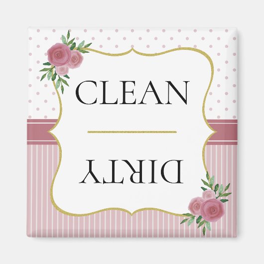 Roos Gouden Strepen Stippen Bloemen Vaatwasser Magneet (Voorkant)