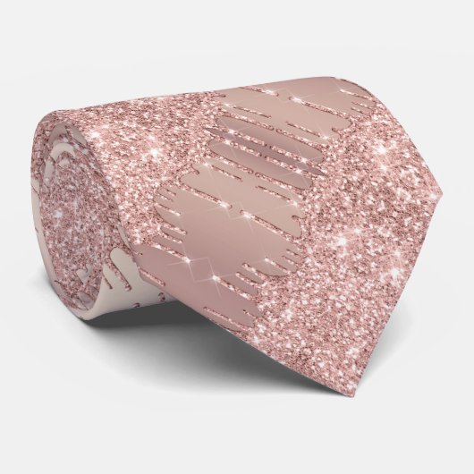 Roos gouden Stropdas Blush Glitter Drips (Opgerold)