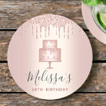 Roos gouden taart glitter druppels elegante girly  ronde kartonnen onderzetter<br><div class="desc">Ontspan met uw favoriete drankje en bescherm uw meubels met deze eenvoudige, moderne, girly en stijlvolle papieren onderzetters met aangepaste naam. Een glittery, chique, roos gouden 2-laagse taart, elegante script typografie en glitter druppels bedekken een faux metallic roos gouden ombre achtergrond. Personaliseer met de naam en boodschap van uw keuze....</div>