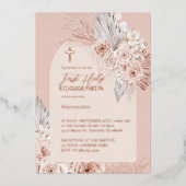 roos gouden tekst Eerste Heilige Communie Folie Uitnodiging (Voorkant)