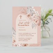 roos gouden tekst Eerste Heilige Communie Folie Uitnodiging (Staand Voorkant)