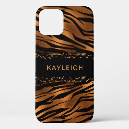 Roos Gouden Tijger Print & Glitter | Aangepaste na Case-Mate iPhone Case (Achterkant)