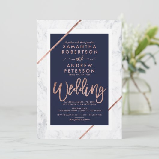 Roos gouden tipografie marmering marmering kaart (Staand voorkant)