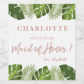 Roos gouden tropische meid van eer voorstel wijn etiket (Enkel label)