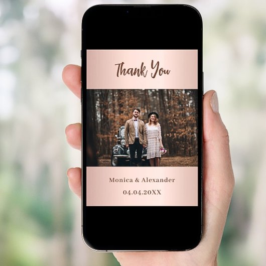 Roos gouden trouwfoto dank u kaart
