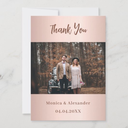 Roos gouden trouwfoto dank u kaart (Voorkant)