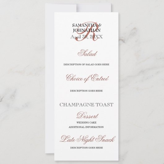 Roos gouden trouwmenu DIY elegant diner Kaart (Voorkant)