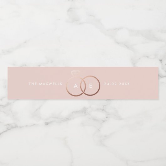 Roos gouden trouwring monogram waterflesetiket waterfles etiket (Enkel label)
