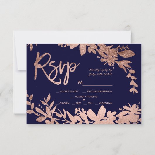 Roos Gouden typografie bloemenmarineblauw rsvp bru (Voorkant)