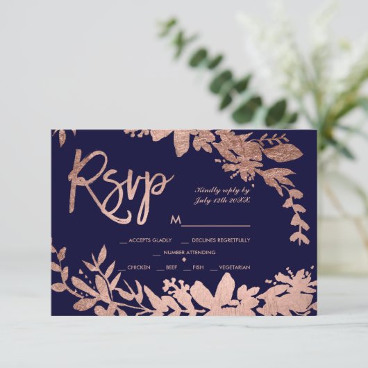 Roos Gouden typografie bloemenmarineblauw rsvp bru (Staand voorkant)