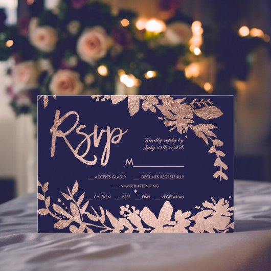 Roos Gouden typografie bloemenmarineblauw rsvp bru