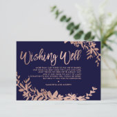 Roos Gouden typografie bloemenmarineblauw wensend  Informatiekaartje (Staand voorkant)