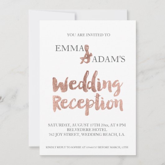 Roos gouden typografie bruiloft receptie faux foli kaart (Voorkant)