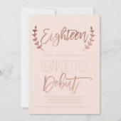 Roos gouden typografie debuutblush 18e verjaardag kaart (Voorkant)