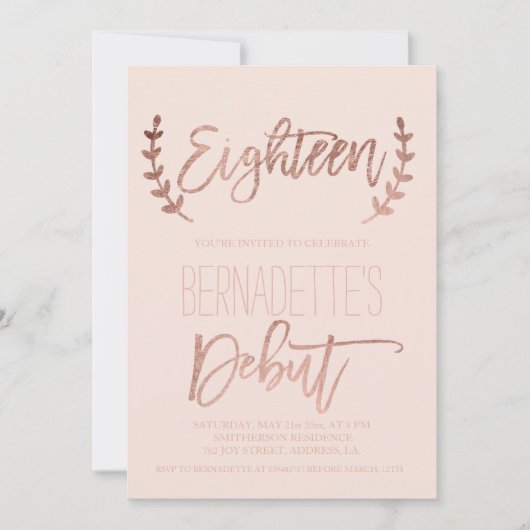 Roos gouden typografie debuutblush 18e verjaardag kaart (Voorkant)