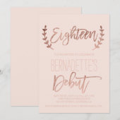 Roos gouden typografie debuutblush 18e verjaardag kaart (Voorkant / Achterkant)