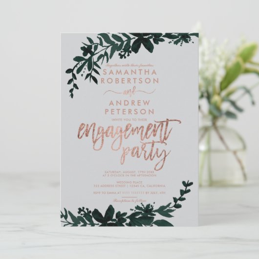 Roos gouden typografie Floral grijs verloving Kaart (Staand voorkant)