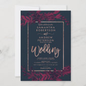 Roos gouden typografie Floral marine rode bruiloft Kaart (Voorkant)