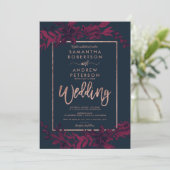 Roos gouden typografie Floral marine rode bruiloft Kaart (Staand voorkant)
